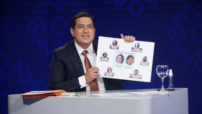 Andrés Arauz, candidato del correísmo, durante el debate presidencial. Guayaquil, 21 de marzo de 2021.