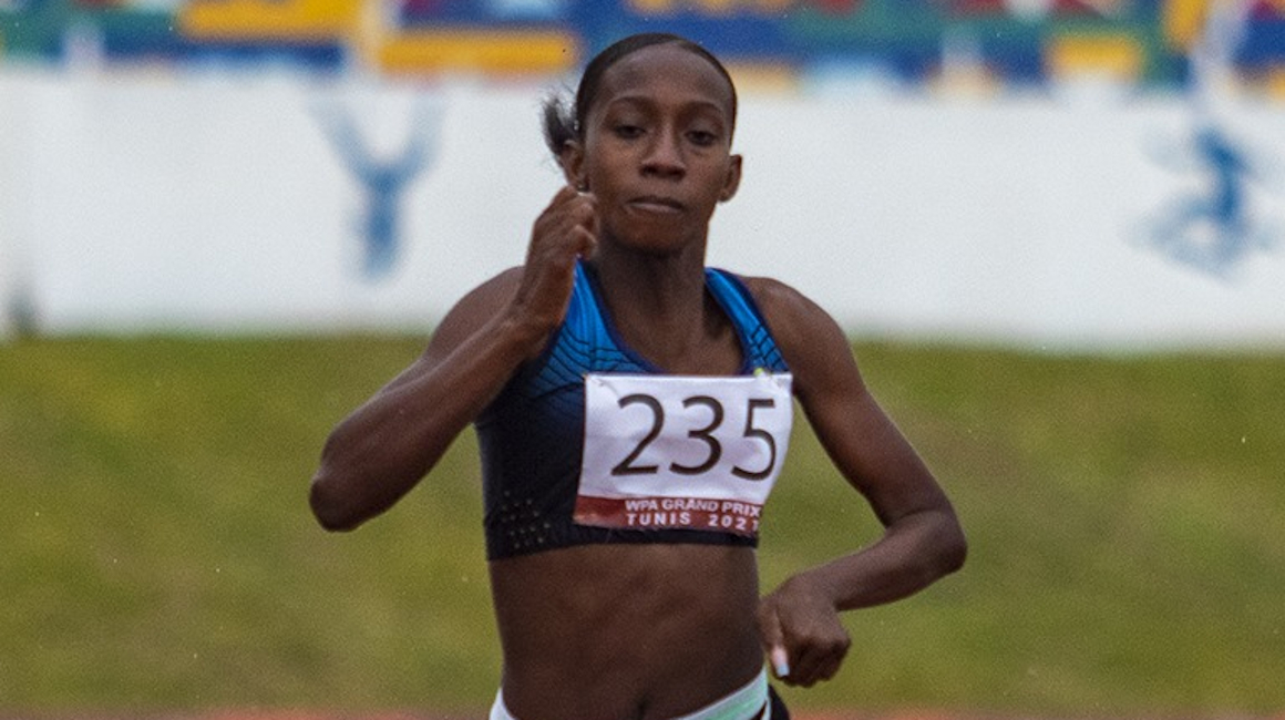La atleta ecuatoriana, Kiara Rodríguez, durante la prueba de 100 metros planos en el Grand Prix de Túnez 2021, el sábado 20 de marzo.