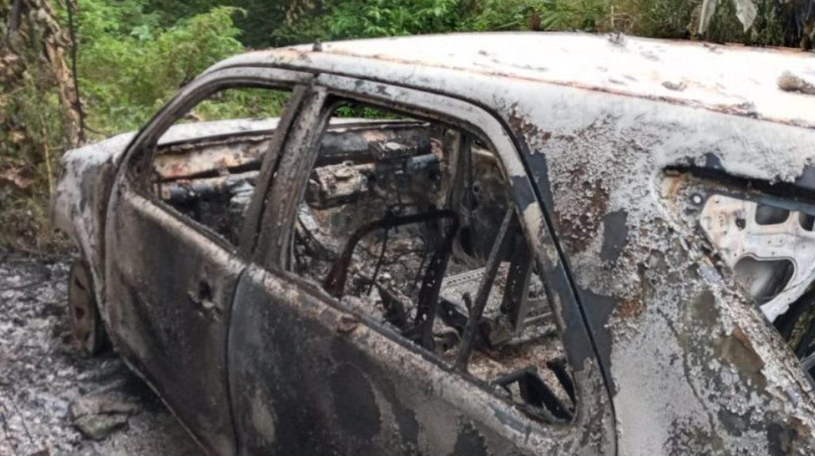 Vehículo fue encontrado quemado en Manabí, el 31 de mayo de 2021.