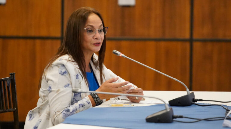 Pierina Correa, asambleísta nacional por UNES, durante la reunión con César Litardo el 21 de abril de 2021.