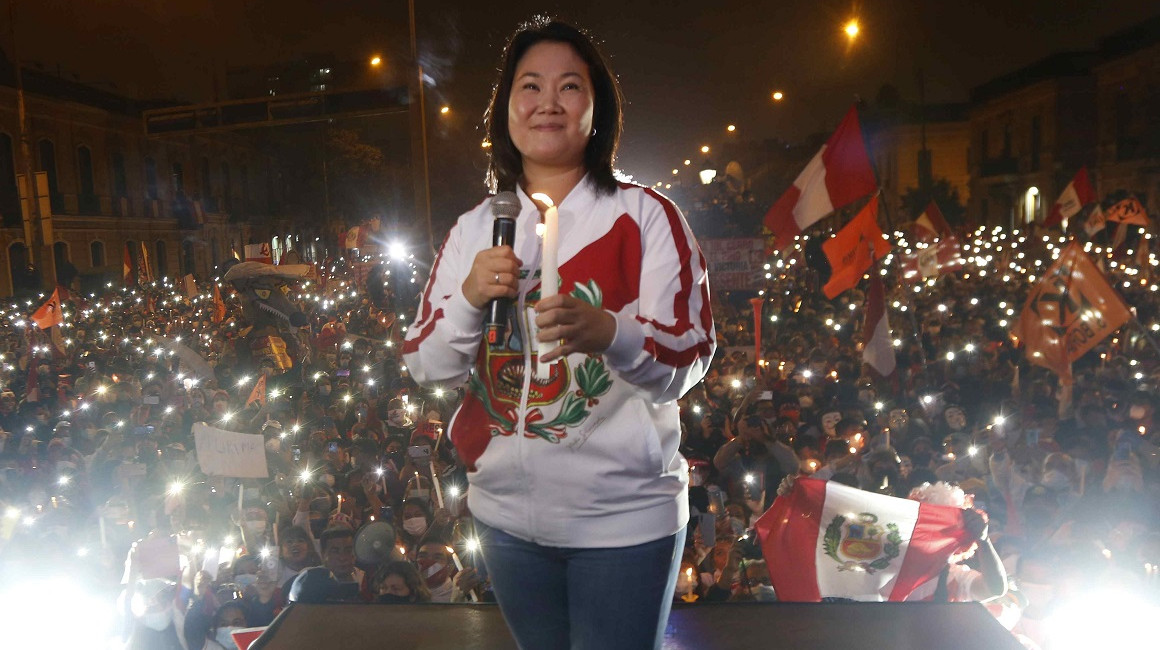 La candidata presidencial de Perú, Keiko Fujimori, participó de una concentración política en Lima, el 26 de junio de 2021.