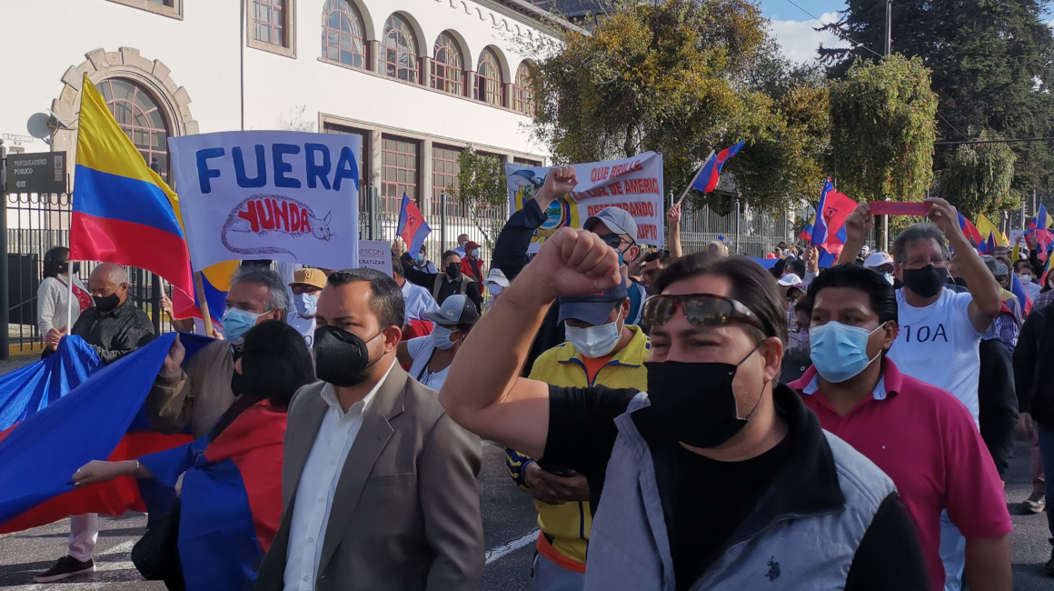 Marcha en contra del alcalde de Quito, Jorge Yunda, el 10 de agosto de 2021.