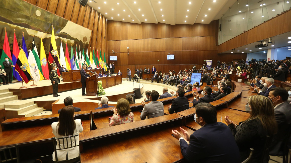 El presidente Guillermo Lasso durante la presentación de la 'megaley' económica en la Asamblea, el 24 de septiembre.