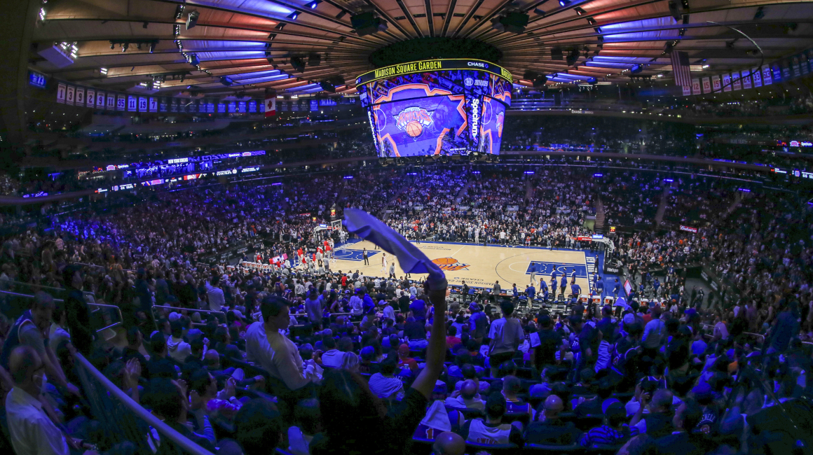 Imagen panorámica del Madison Square Garden, en un partido de los New York Knicks, ante los Atlanta Hawks, el 3 de junio de 2021.
