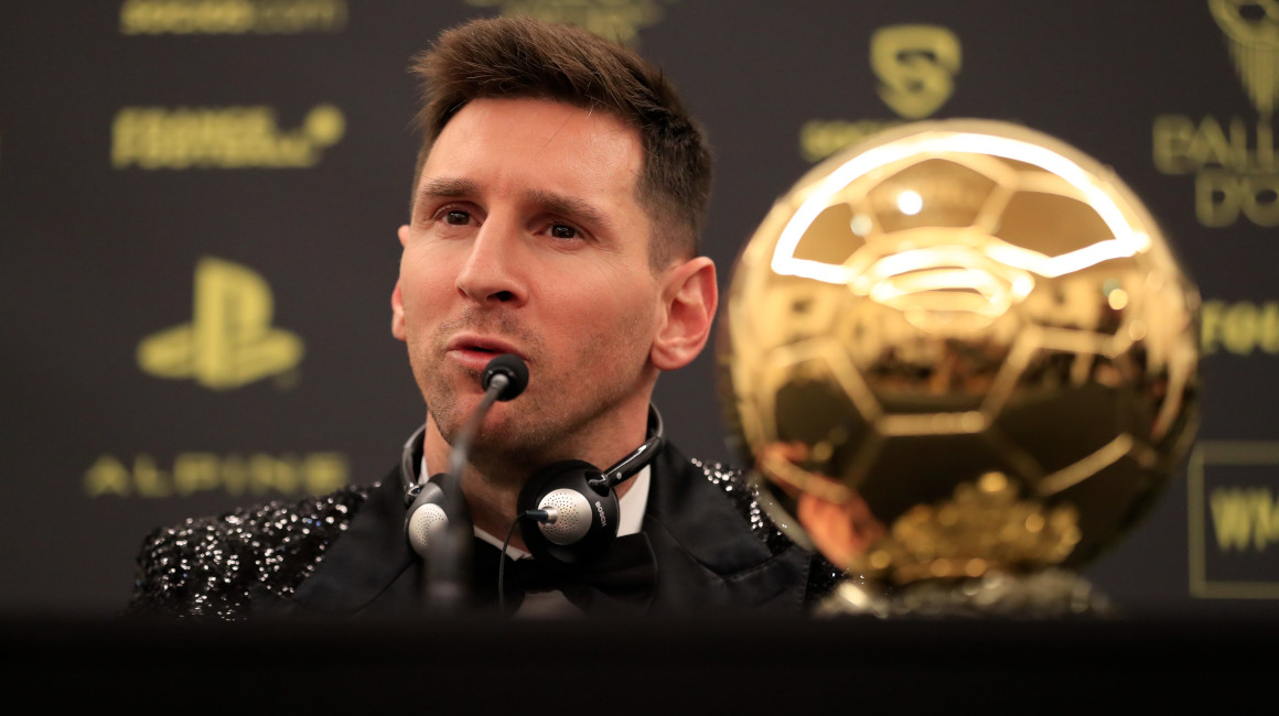 El argentino, Lionel Messi, en conferencia de prensa luego de ganar el Balón de Oro 2021, el lunes 29 de noviembre.