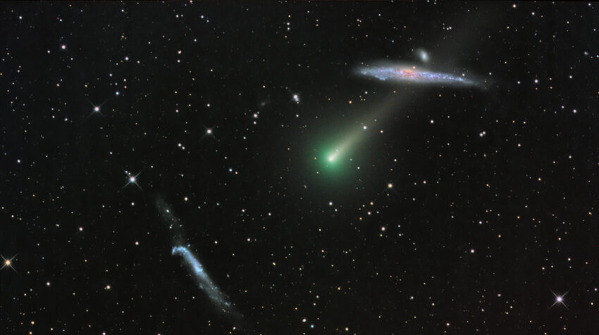 El cometa Leonard y la galaxia de la ballena.