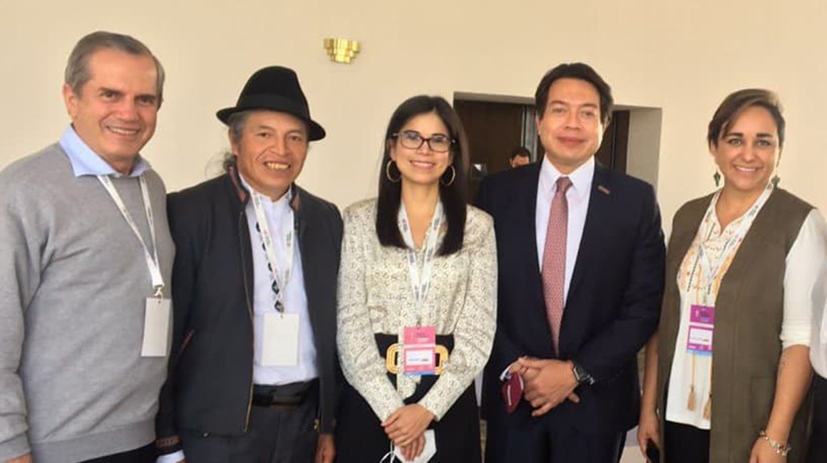 Ricardo Patiño, Ricardo Ulcuango, Esther Cuesta y Gabriela Ricadeneira, durante la reunión del Grupo de Puebla, el 30 de noviembre de 2021.