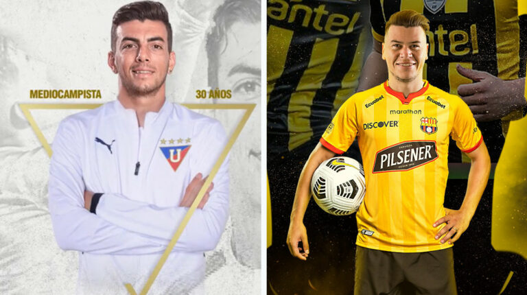 Los jugadores Michael Hoyos y Carlos Rodríguez con las camisetas de los equipos en donde jugarán en 2022.