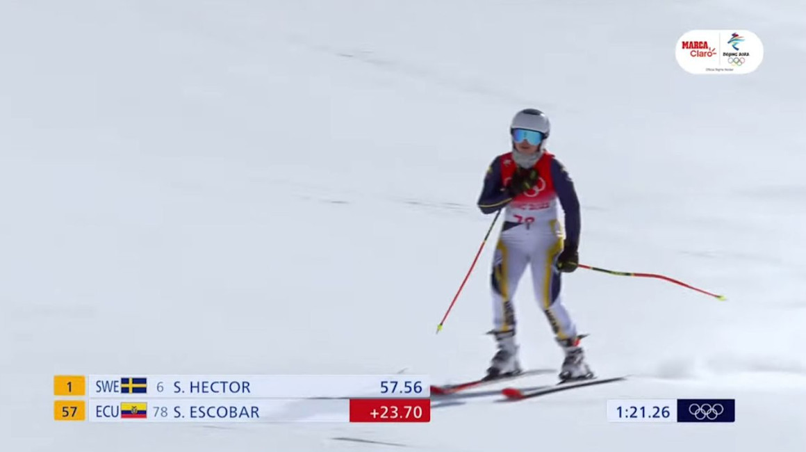 La esquiadora estadounidense - ecuatoriano durante la primera manga de Slalon gigante en Pekín 2022, el 6 de febrero.l