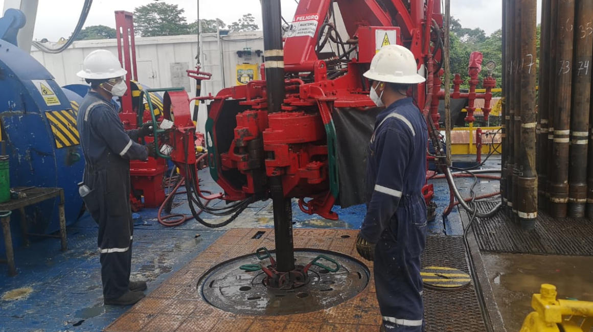Inicio de campaña de perforación en el campo petrolero Coca Payamino de Petroecuador, el 9 de febrero de 2022.