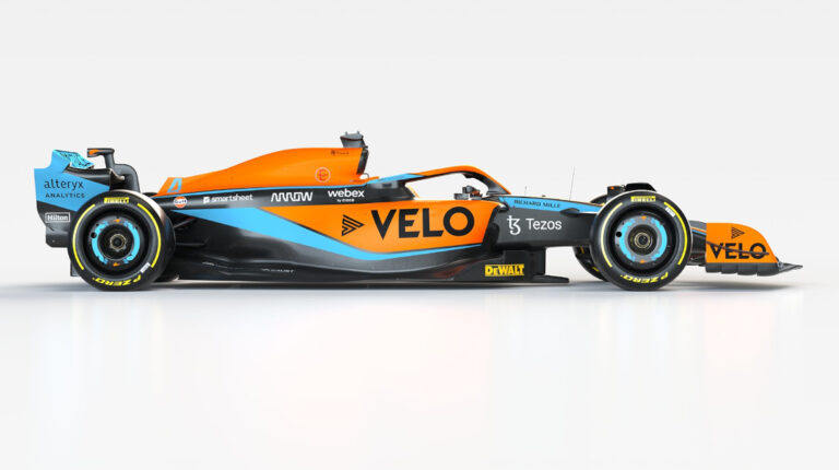 La nueva monoplaza de McLaren, presentada el 11 de febrero de 2022.