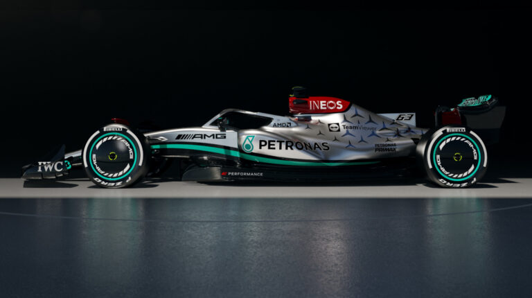 El W13, el nuevo monoplaza del equipo de Mercedes de la Fórmula 1.