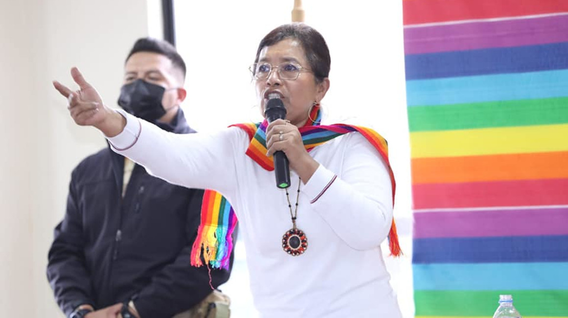 La presidenta de la Asamblea, Guadalupe Llori, durante el Consejo Político de Pachakutik, el 7 de marzo de 2022.