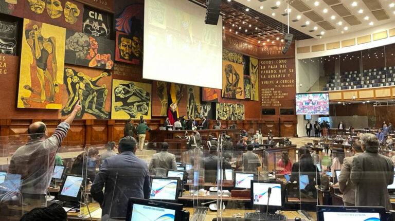 El asambleísta Juan Cristóbal Lloret (izq.), de UNES, apeló la presidencia de Guadalupe Llori en a sesión de este 29 de marzo de 2022.