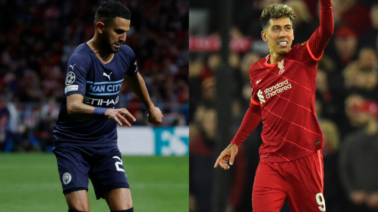 Riyad Mahrez, del Manchester City, y Roberto Firmino, del Liverpool, en los cuartos de final de la Champions League, el 13 de abril de 2022.