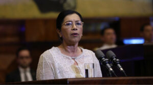 La presidenta de la Asamblea Nacional, Guadalupe Llori, durante su intervención en el informe a la Nación del 24 de mayo de 2022.