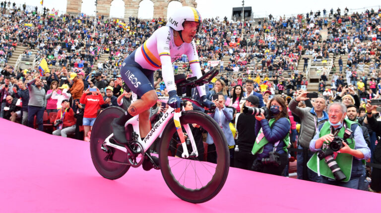 Richard Carapaz, en la Arena Verona, tras la Etapa 21 del Giro de Italia, el 29 de mayo de 2022.