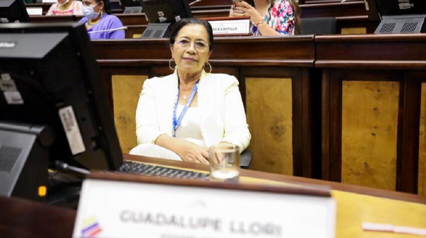 La asambleísta Guadalupe Llori en su curul, en la sesión de este 2 de junio de 2022.