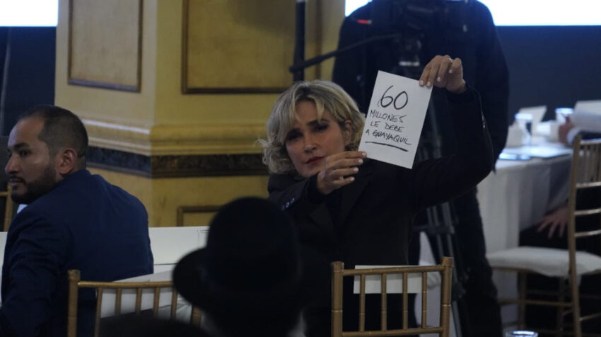 La alcaldesa de Guayaquil, Cynthia Viteri, en la reunión de seguridad convocada por el Ejecutivo en Quito, el 6 de junio de 2022.