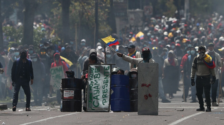 Manifestantes en el centro norte de en Quito, el 21 de junio de 2022.