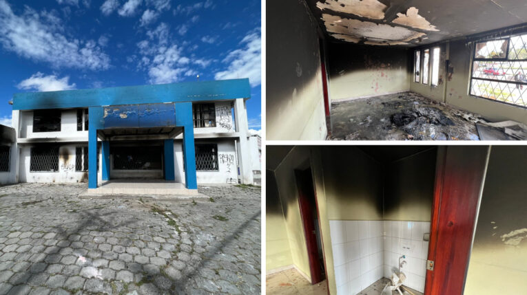 Dos UPC fueron destruidas en Calderón, en la jornada 16 del paro nacional. Quito, 29 de junio de 2022