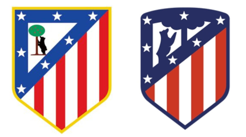 El escudo antiguo (izq) y el nuevo (der) del Atlético Madrid.