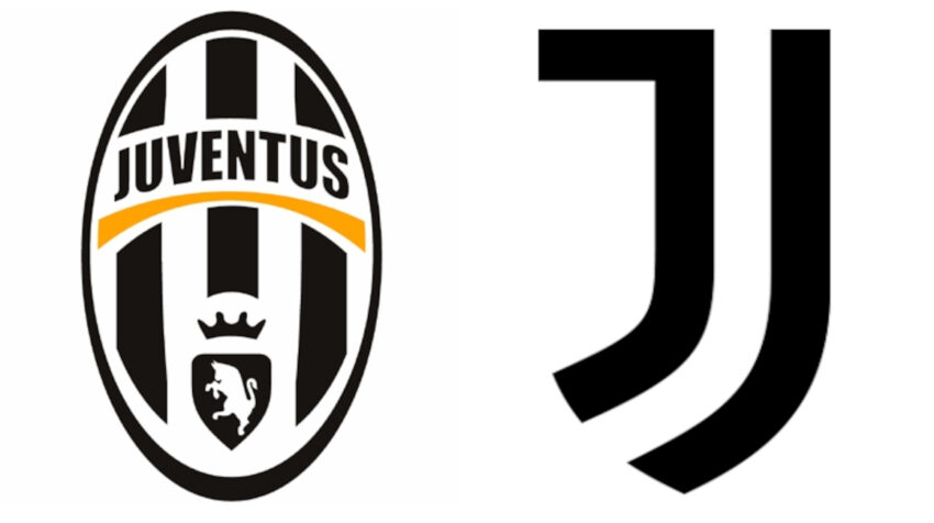 El escudo antiguo (izq) y el nuevo (der) de la Juventus.