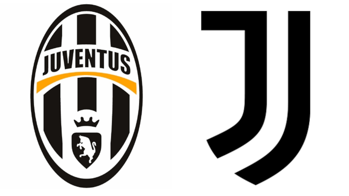 El escudo antiguo (izq) y el nuevo (der) de la Juventus.