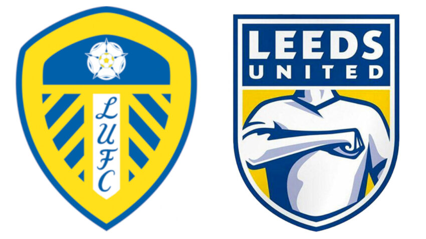 El escudo original (izq) y el rechazado (der) del Leeds United.