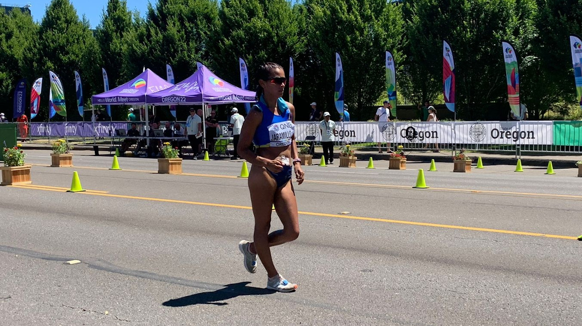 Karla Jaramillo, durante los 20 kilómetros marcha del Mundial de Atletismo en Oregon, el 15 de julio de 2022.