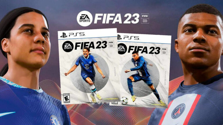 Portada del FIFA 23 en sus ediciones estándar con Sam Kerr y Kylian Mbappé.