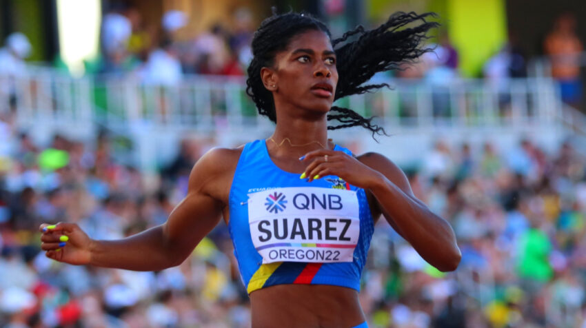 Anahí Suárez, durante su participación en el Mundial de Atletismo en Oregon, Estados Unidos, en julio de 2022.