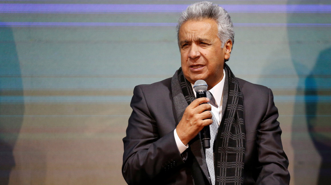 Lenín Moreno, expresidente de Ecuador, durante una rueda de prensa por la presentación del director técnico de la Selección de Fútbol, en enero de 2020.