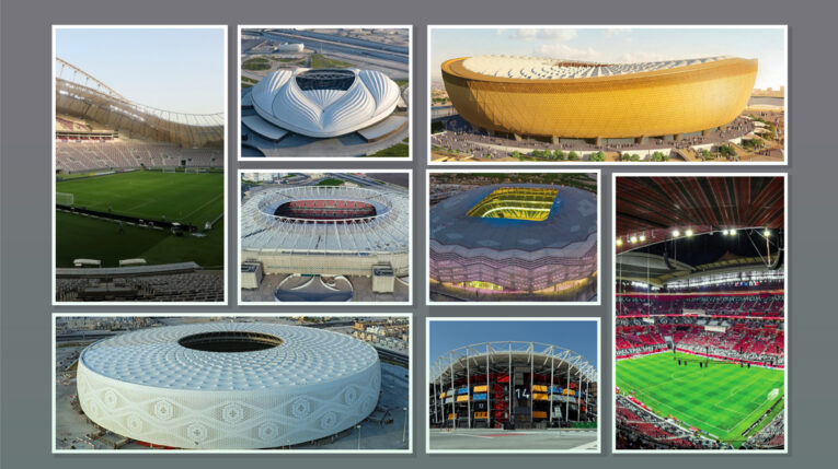 Imagen de los ochos estadios que albergarán la Copa del Mundo 2022 en Catar.