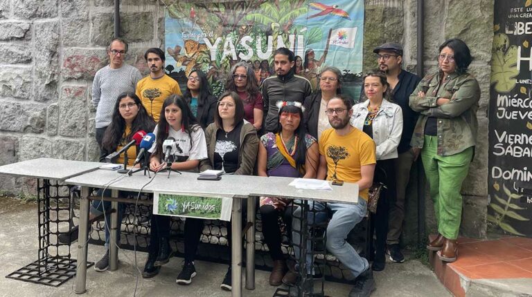 Los miembros del colectivo Yasunidos, en rueda de prensa este 7 de septiembre de 2022.