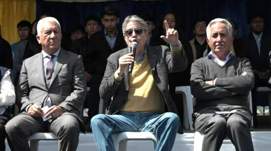 El presidente Guillermo Lasso, durante el evento en el que anunció las preguntas de su consulta popular, el 12 de septeimbre de 2022 en Quito.