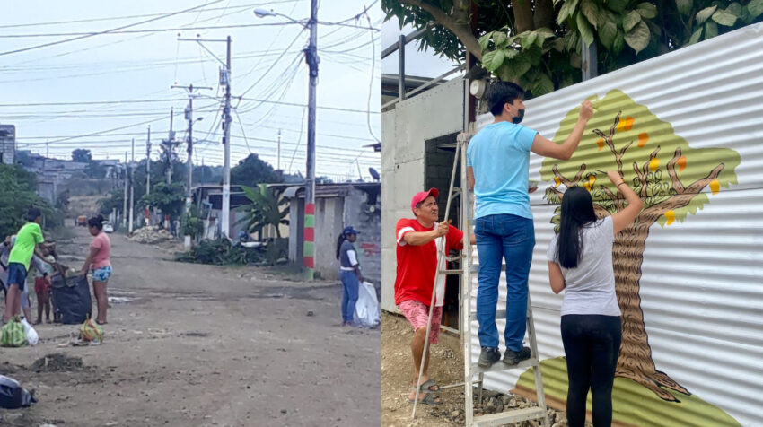 Habitantes del barrio Luz y Vida, en Monte Sinaí, noroeste de Guayaquil, hicieron mingas y pintaron sus fachadas, como parte de las actividades coordinadas por la UEES.