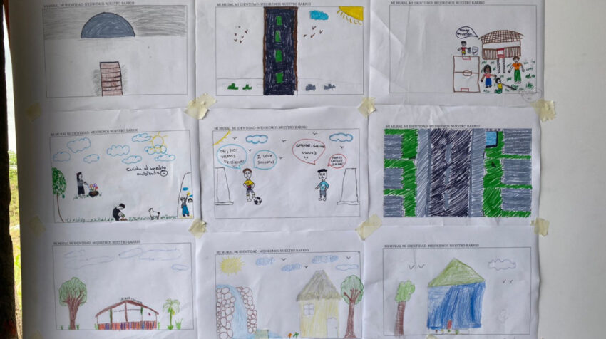 Parte de los dibujos que realizaron unos 15 niños del barrio Luz y Vida, de Monte Sinaí, noroeste de Guayaquil, para identificar las necesidades del sector.