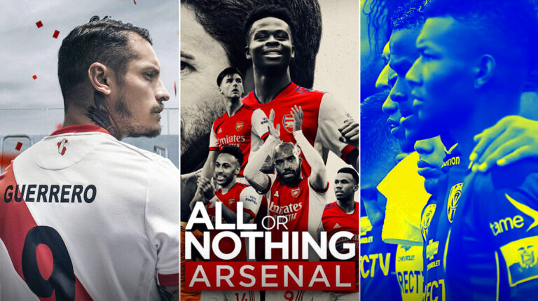 Afiches de las series y documentales deportivas de Paolo Guerrero, Arsenal e Independiente del Valle.