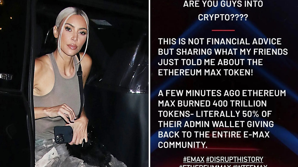 El post en Instagram donde Kim Kardashian publicitaba una inversión engañosa con criptomonedas. 