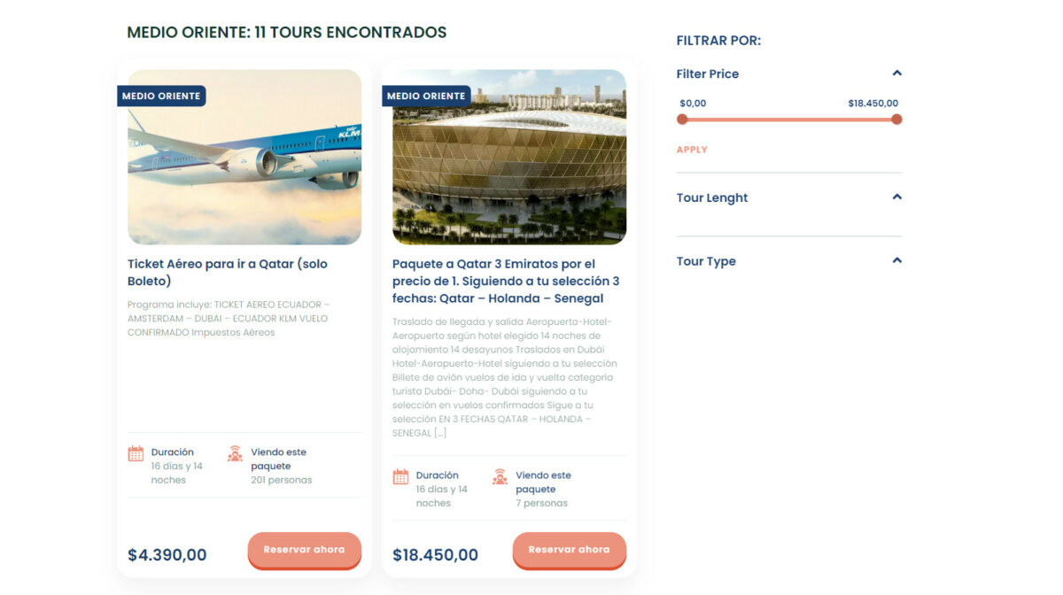 Paquetes turísticos publicados en la página web de Firentur.