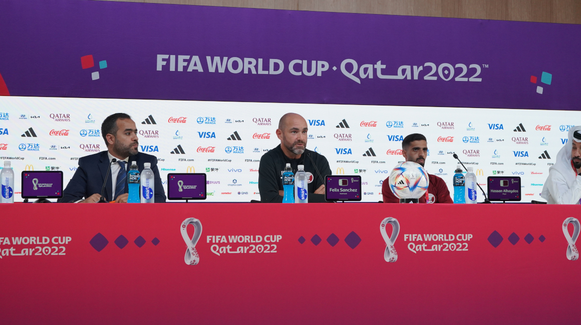 El director técnico de la selección Qatar, Felix Sánchez, durante la rueda de prensa del sábado 19 de noviembre de 2022.