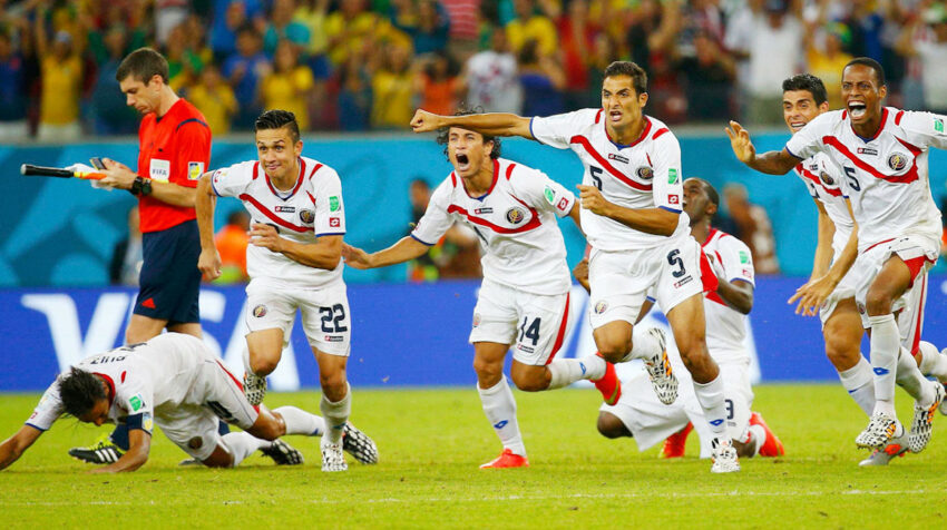 Los jugadores de Costa Rica festejan durante el Mundial de Brasil 2014.