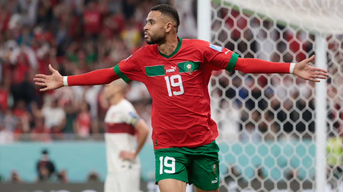 Youssef En-Nesyri celebra su gol en el partido de Marruecos ante Portugal, el 10 de diciembre de 2022.