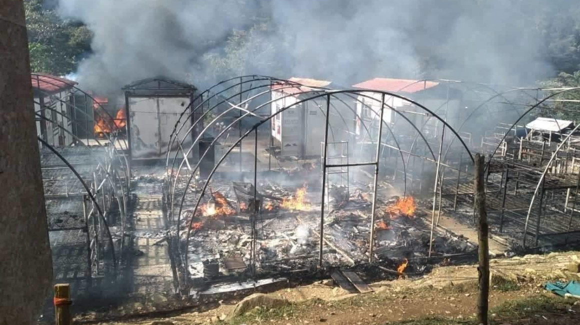 El campamento del proyecto Warintza, en Morona Santiago, fue incendiado en junio de 2022, durante el paro nacional.