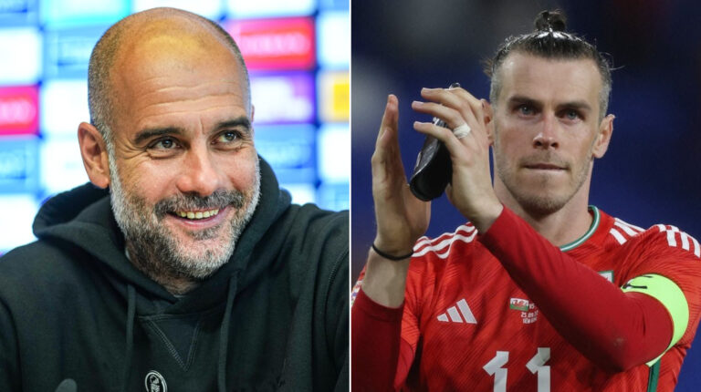 El director técnico español Pep Guardiola y el exfutbolista galés Gareth Bale.