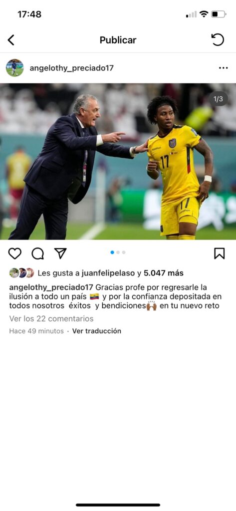 Ángelo Preciado Instagram agradecimiento Gustavo Alfaro