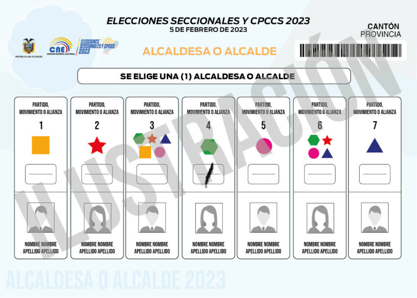 Ejemplo de un voto válido en la papeleta modelo de alcaldes para las elecciones 2023.
