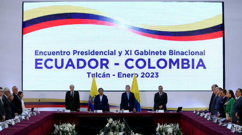 Vista general durante el undécimo gabinete binacional Ecuador-Colombia, en la población fronteriza de Tulcán (Ecuador), el 31 de enero de 2023.