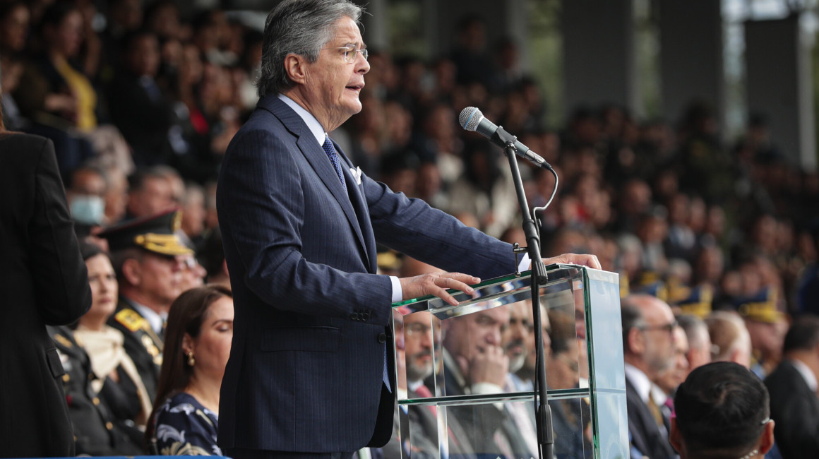 Guillermo Lasso, presidente de Ecuador, durante su intervención en la ceremonia de ascensos policiales, el 1 de febrero de 2023.